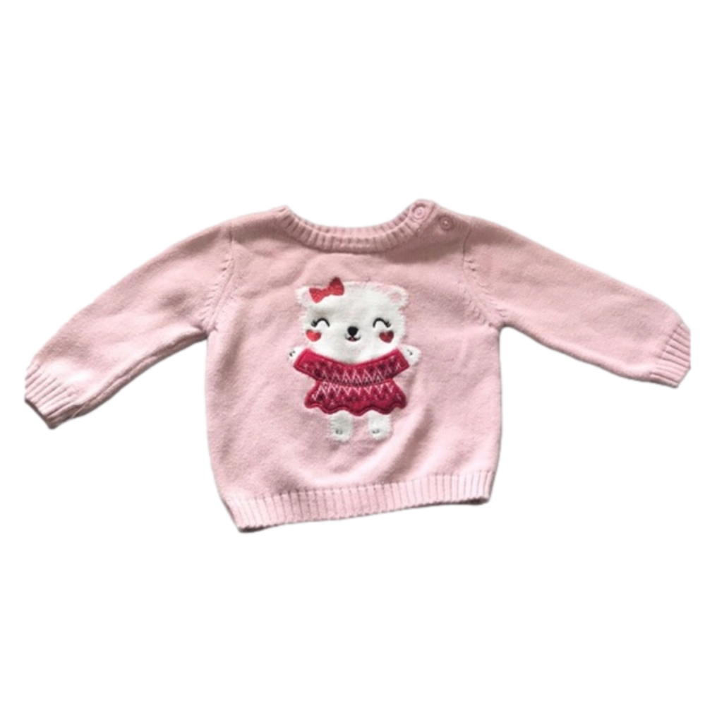 3 FOR $10 JOE FRESH baby pink bear 6-12m sweater